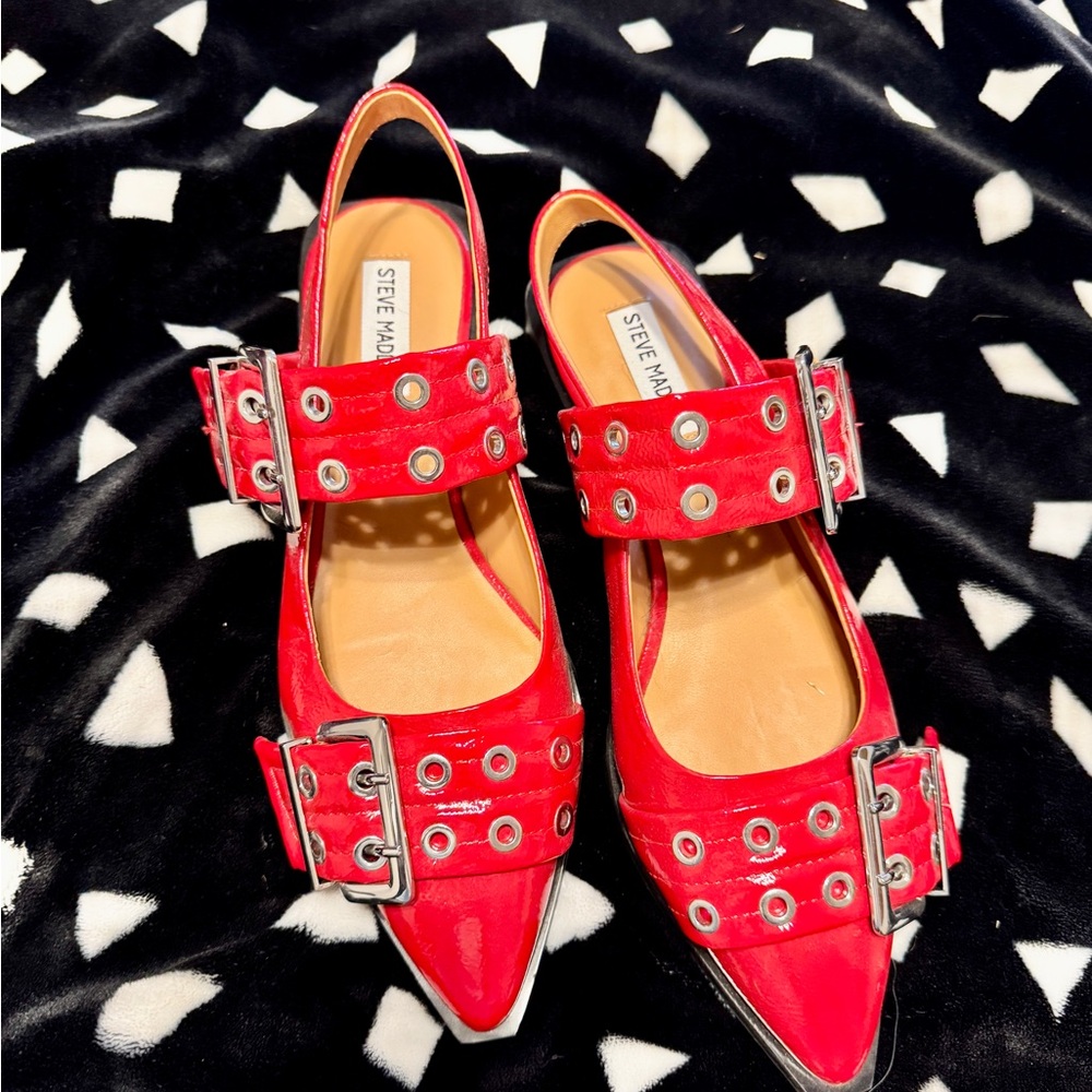 Steve Madden Red Buckle Flats